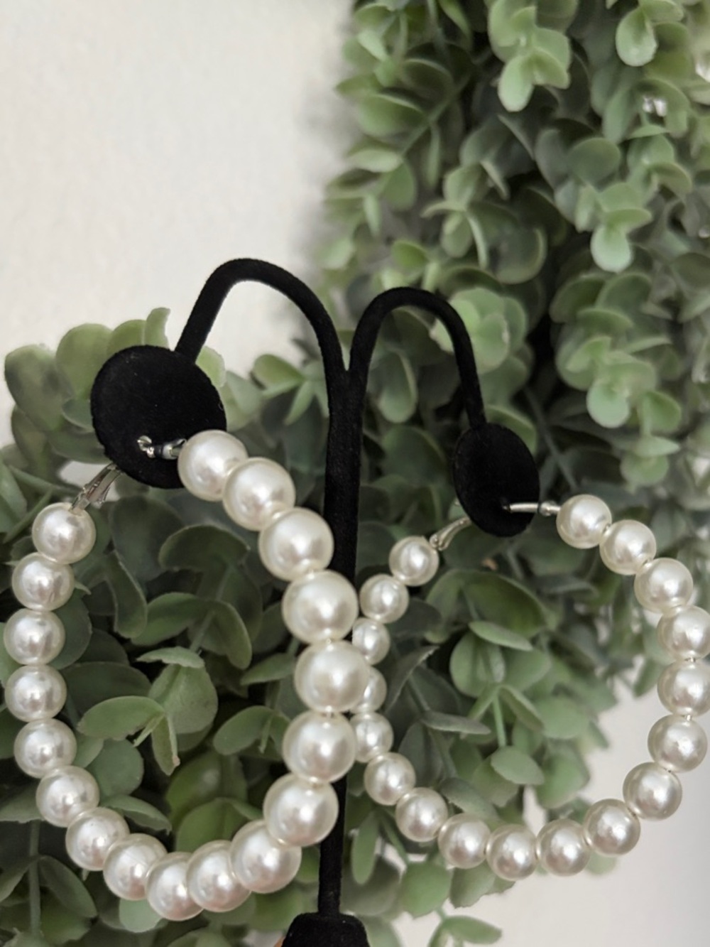 Faux Pearl Large Hoop Earrings - White